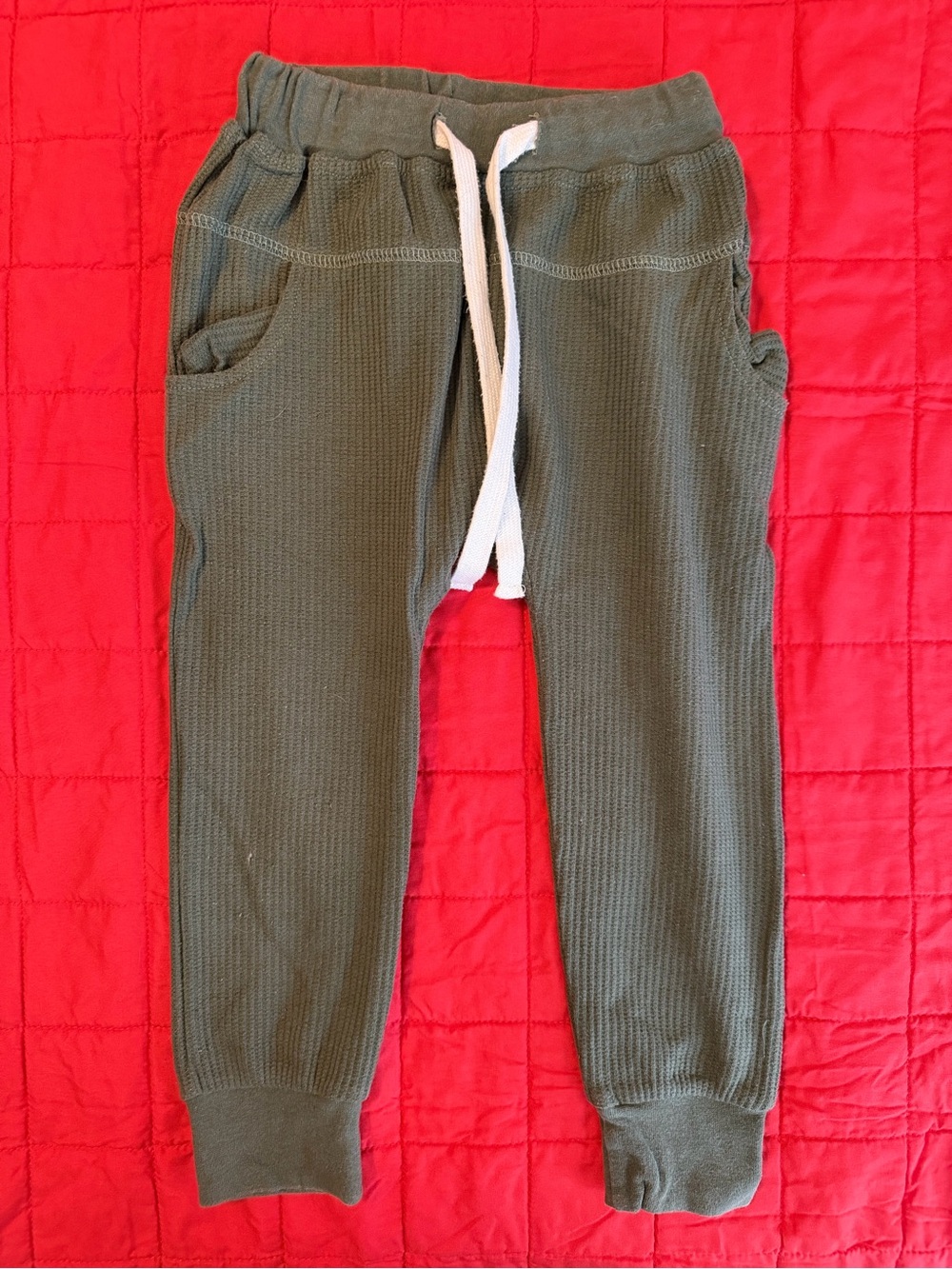 Kids Olive Green Thermal Joggers with Drawstring
